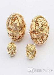 Ball Double Pearl Earring Jewellery Fashion Metal Mesh Twisted Stud Earrings7622657