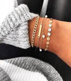 PcsSet Gold Chains Bracelets Sets Sequin Beads Tassel Chain Rectangle Geometric Cuff Friendship Bracelet Jewellery Link6217918