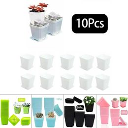 Planters Pots 10PCS Colorful Multi Square Nursery Flower Pots Resin Nursery Plant Pot With Drain 2.7x3.12 Inch For Home Garden