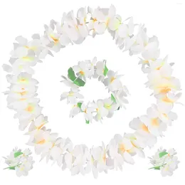 Decorative Flowers 4 Pcs White Garland Floral Wreath Hawaiian Headpiece Thicken Masquerade Set Artificial Flower Necklace