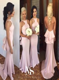 New Arrival Glamorous Pink Long Bridesmaids Dresses Spring Fashion Mermaid Wedding Party Gowns Halter Sexy Sliim Cheap Bridesmaid 6164176