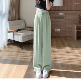 Women's Pants Summer Thin Solid Colour Fashionable Patchwork High-waisted Loose Button Pockets Ruched Formal Straight Casual Suit