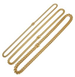 8101214mm 18202430inches Solid Clasp Gold Stainless Steel Cuban Link Chain Top Quality Heavy Long Necklace Jewelry2500428