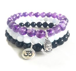 MG0854 New Deisgn Natural Aquamarine Braceelt Top Grade Black Tourmaline Om Bracelet Trendy Amethyst Buddha Charm Bracelet1243728