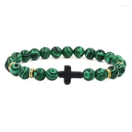 Strand 2024 Charm 8mm Green Natural Stone Bead Bracelets Bangle Cross Bracelet For Men&Women Fashion DIY Trendy Jewellery Creative