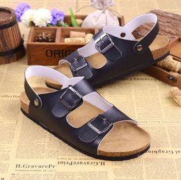 Slippers Causal Men Cork Sandals Soft PU Leather Shoes Flat Heel Flip Flops Two Way Wear Summer Beach