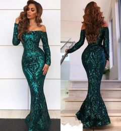 Vintage Arabic Style Emerald Green Mermaid Evening Dresses Sexy Off Shoulders Elegant Long Prom Gowns Lace Sequined Pageant Wears 6808201