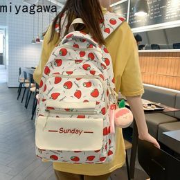 School Bags Miyagawa College Style Cute Girls' Bag Strawberry Pattern Student Travel Backpack Kawaii Japanese Backpacks