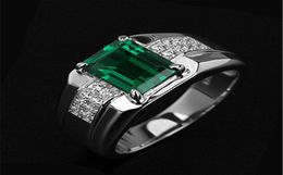 Emerald ring blue set square diamond fashion men039s Ring Jewelry268F5615442