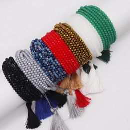 Strand Simple Personalized Multi-Layer Circular Crystal Beaded Bracelet With Tassels Solid Color Fashionable Handmade