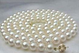 Chains Beautiful 89mm White Round Salt Water Cultured Pearl Necklace 36quot 50quot5532982