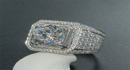 Stunning Handmade Fashion Jewelry 925 Sterling Silver Popular Round Cut White Topaz CZ Diamond Full Gemstones Men Wedding Band Rin4597454