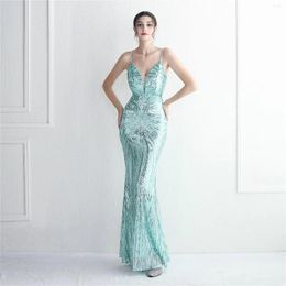 Party Dresses Partysix Sequin Prom Mermaid Open Back Drop Beading Straps Pattern Lace Evening Gown Spaghetti V Neck Formal