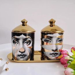 Bottles Female Portrait Jar Diy Empty Candle Holder Beauty Dressing Brush Pen Box With Lid Ceramic Storage Tin Flower And Face Bottle