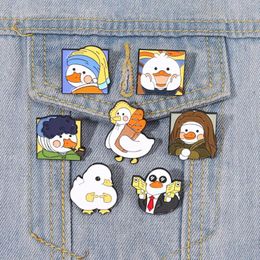 Brooches Oil Painting Series Alloy Brooch Exquisite Cartoon Cute Double Gun Duck Shaped Baked Paint Badge Buckle