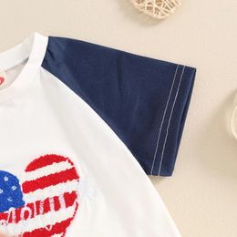 Clothing Sets Baby Boys Girls Independence Day Outfit Heart Embroidery Short Sleeve Tops Star Print Shorts Toddler Summer Set