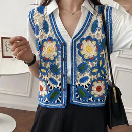 Women's Tanks Vintage Sweet Floral Cardigan Waistcoat Women Sleeveless Tops Crochet Vest Camisole V Collar For Young Girls Students