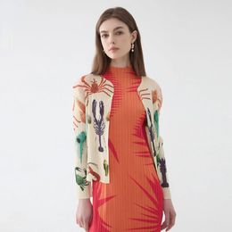 Women's Knits ALSEY Miyake Pleated Cardigan Long Sleeve Sunbrella Buttonless Lightweight Tops Printed Outer Jacket 2024 Summer