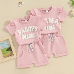 Clothing Sets 0-36months Toddler Girls Summer Shorts Short Sleeve Letter Patch T-Shirt Tops Solid Pink Baby Outfits