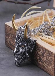 Pendant Necklaces Vikings Jewelry Never Fade Stainless Steel Satanic Demon Men Necklace With Wooden Box As Gift6965290