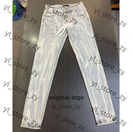 Purple Jeans Men's Jeans Designer Purple Brand Mens Male Light Blue Purple Brand Jeans High Street Denim Paint Graffiti Pattern Damaged Ripped Skinny Pants 5685