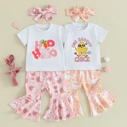 Clothing Sets 2024-12-08 Lioraitiin Toddler Baby Girls Easter Outfits T-Shirt Tee Top Flare Pants Headband Bell-bottoms Clothes Set