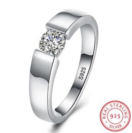 Real Natural Solid 925 Sterling Silver Couple Rings set 6mm Diamant CZ Engagement Wedding Rings for Men and Women RD101656491