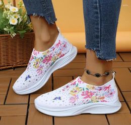 Casual Shoes Fashion Mesh Printed Sock Sneakers Women Crystal Knitted Breathable Flats Woman Comfort Non-Slip Running Walking