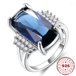 Cluster Rings HOYON Women's Ring 925 Silver Colour Luxury Square Sapphire Inlaid Zircon Gift Jewellery Box