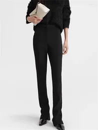 Women's Pants Women Silhouette Slit Suit Black Slim High Waist Versatile Fashion 2024 Spring Ladies Long Trousers