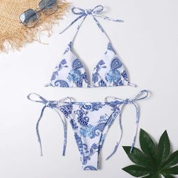 Women's Swimwear Sexy High Breast Contrast Gradient Split Bikini Set Brazilian Biquini Beachwear Bathing Suit Bandage Sets Summer