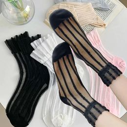 Women Socks 2024 Crystal Vertical Striped Glass Silk Trend Simple Summer Spring For Girls Colorful Comfortable Casual Hosiery