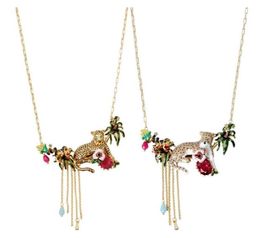 Luxury Leopard Gem Tassel Necklace Exaggerated Pendant Animal Gem Flowers Necklaces For Women Party Jewelry Accessories6795987