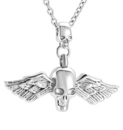 ZZL130 Eternal Wing Skull Head Design Cool Men Necklace Funeral Urn Ash Holder Cremation Jewellery Pendant for Ashes3208972