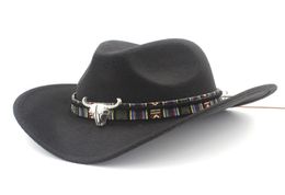 Ethnic Style Cowboy Western Hat Fashion Unisex Solid Colour Cowgirl Jazz Cap with Alloy Bull Head Belt for Men Women Size 5658cm9789721