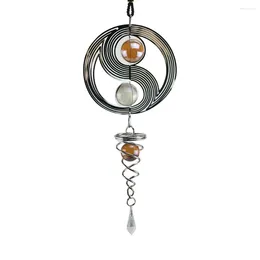 Decorative Figurines Yinyang Indoor Home Decor Car Hanging Metal Outdoor Garden Pendant With Crystal Ball Wind Chimes Spinner Spiral Craft