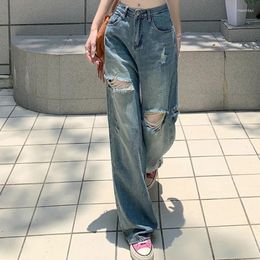 Women's Jeans Y2k Loose Straight Wide Leg Hole Ripped Baggy Fashion High Waist In Denim Pants