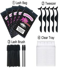 False Eyelashes Whole PinkWhiteBlack Eyelash Packaging Bag With Lashwood Sticker Lash Trays Brush Tweezers Applicator For Se4626292
