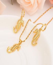 Solid Gold Finish seahorse Pendant Necklace earrings hippocampus animal Women Papua New Guinea Traditional party Jewellery Gift6033450