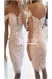 Modest Short 2020 Sheath Homecoming Dresses Off Shoulder Sleeveless Full Lace Knee Length Cocktail graduation Dresses3274722