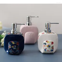 Liquid Soap Dispenser 1pc 400ml Flower Pattern Ceramic Shampoo With Sponge Seat Bathroom Lotion Bottle Wristband Hand