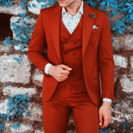 Men's Suits Fashion Elegent Red Wedding Men Groom Tuxedo Prom Party Slim Fit Blazer High Quality Custom 3 Piece Set Jacket Vest Pants