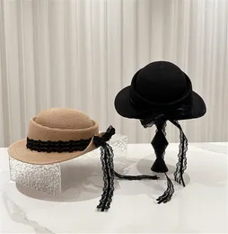 Berets 202404-dudu Ins Chic Winter Natural Grass Grace Lace Ribbon Holiday Lady Beret Cap Women Leisure Sun Hat