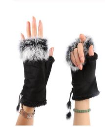 Fashion Women039s Faux Rabbit Fur Hand Wrist Warmer Half Finger Gloves Winter Glove GB13284103164