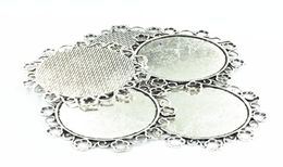 5Pcs Necklace Pendant Silver Tone Flower Lace Metal Seing Jewellery Cabochon Cameo Base Tray Bezel Blank Fit 34mm Cabochons 49mm7009999