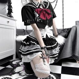 Skirts Japanese Harajuku Girls Cute Black White Lace High Waist Pleated Punk Gothic Lolita Cake Mini Skirt Cosplay Costume