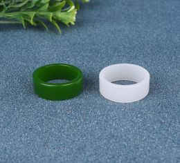 Natural Green White Hetian Jade 710 Size Flat Ring Chinese Jadeite Amulet Fashion Charm Jewellery Hand Carved Gifts Women Men2329196