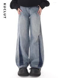 Women's Jeans KUCLUT For Women 2024 Korean Style Lace Up Spliced Designer Long Length Loose Denim Trousers High Waisted Wide Leg Pants