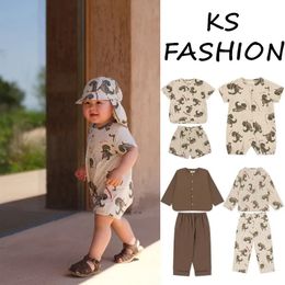 Spring Ks Kids Dinosaur Printed T Shirts Shorts Suit for Baby Boys Girls Cartoon Long Sleeve Shirt Pants born Infant Romper 240430