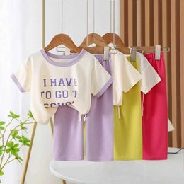 Clothing Sets New Spring Summer Girls Clothing Set Letter Cartoon Frog Print Comfortable T-shirt+Pants 2Pcs Suit For Kids Children Outfit